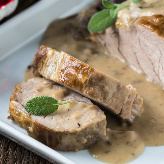 Rôti de porc sauce normande puree